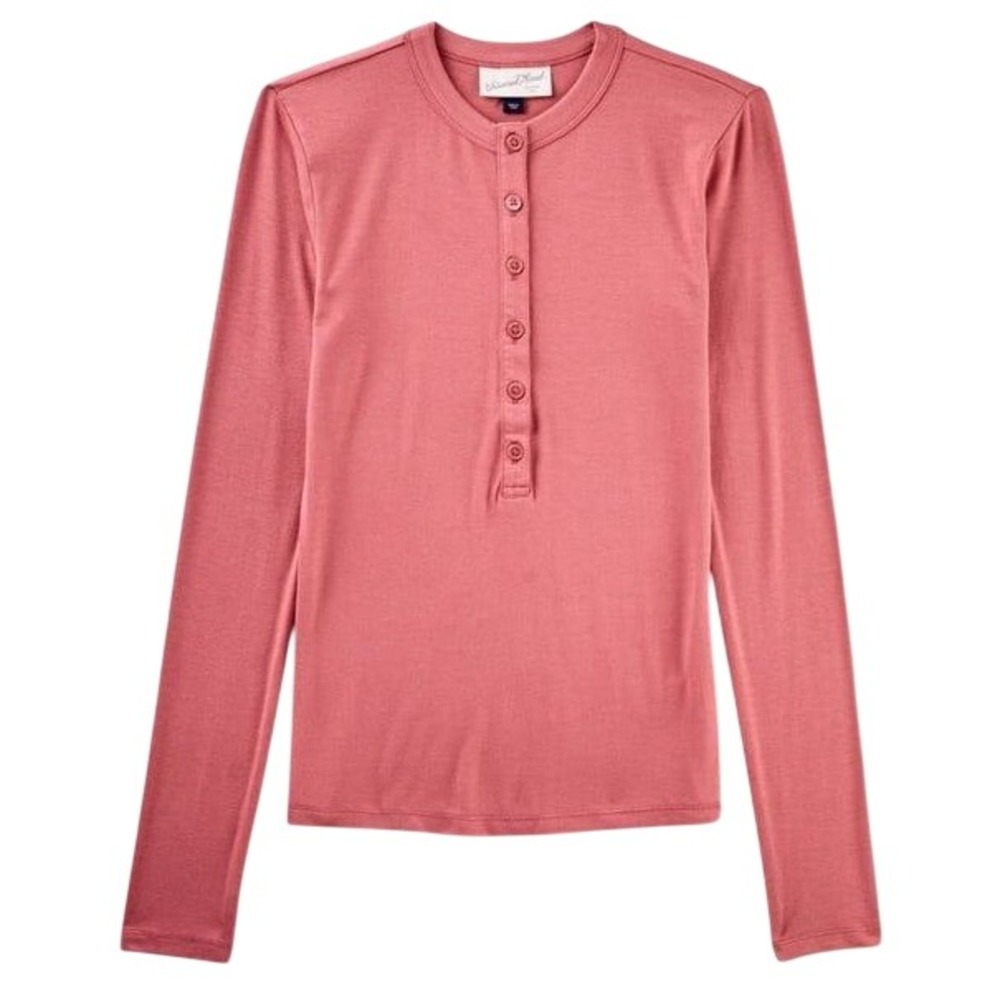 Universal Thread Womens Long Sleeve Henley Shirt Rose Red Small Slim Fit Top
